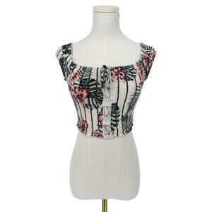 GUESS Smocked Floral Crop Top Off-Shoulder Corset Lace-Up Sz S Baddie Y2K Style